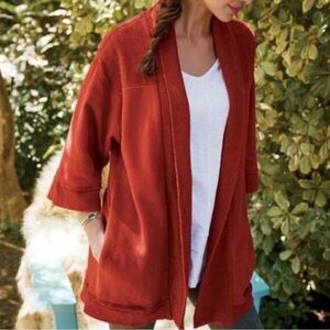 Soft Surroundings Free Rain Open Cardigan Brick Red Boho Cozy Pocketed